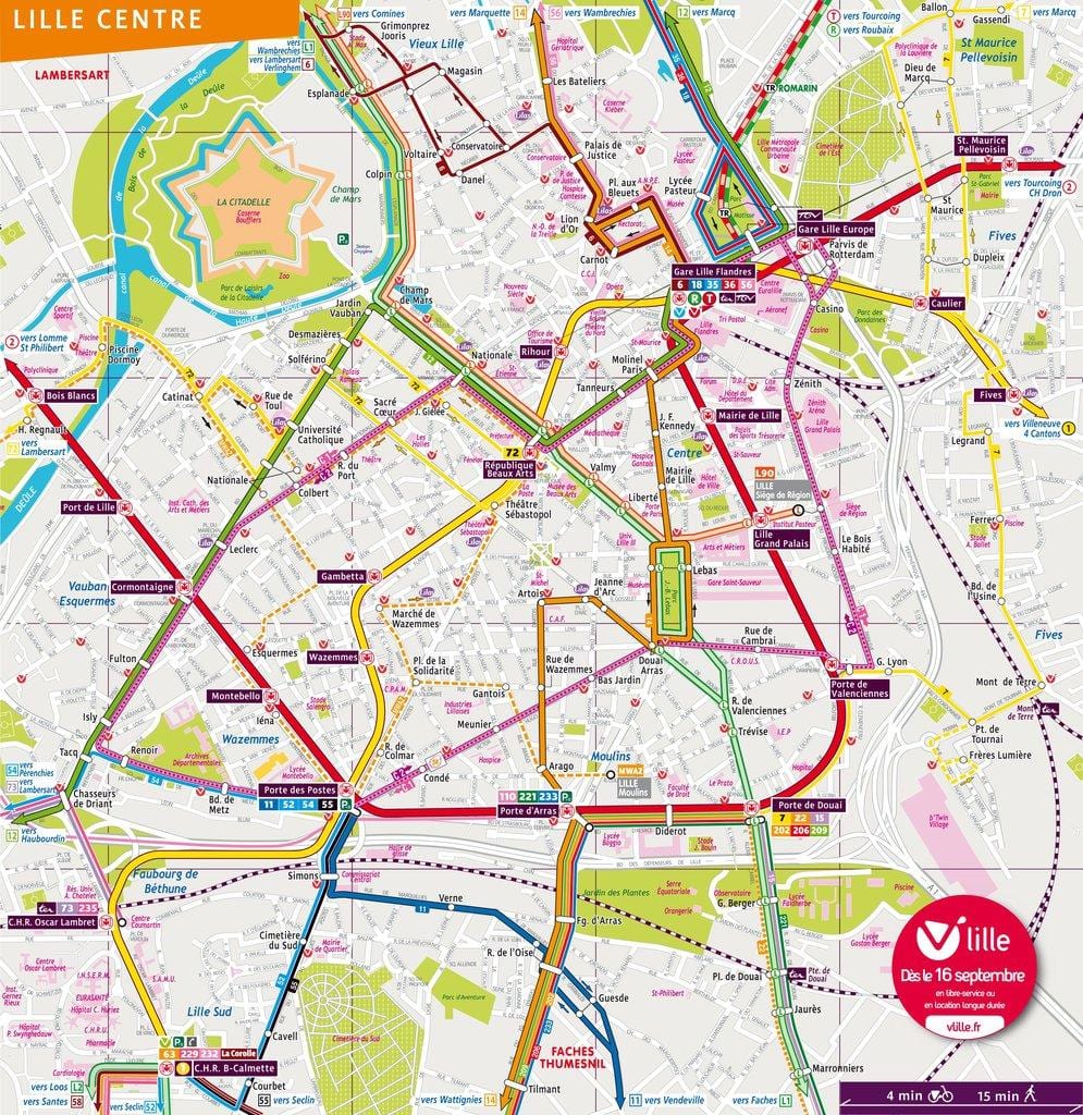 mapa de Lille, autobús