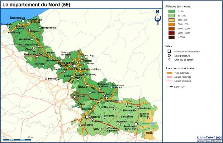 mapa topográfico de Lille