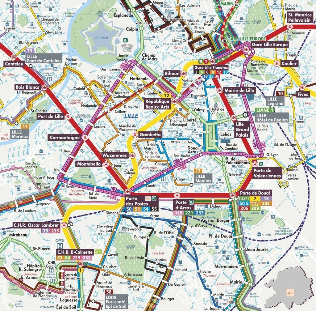 rúa mapa de Lille (francia